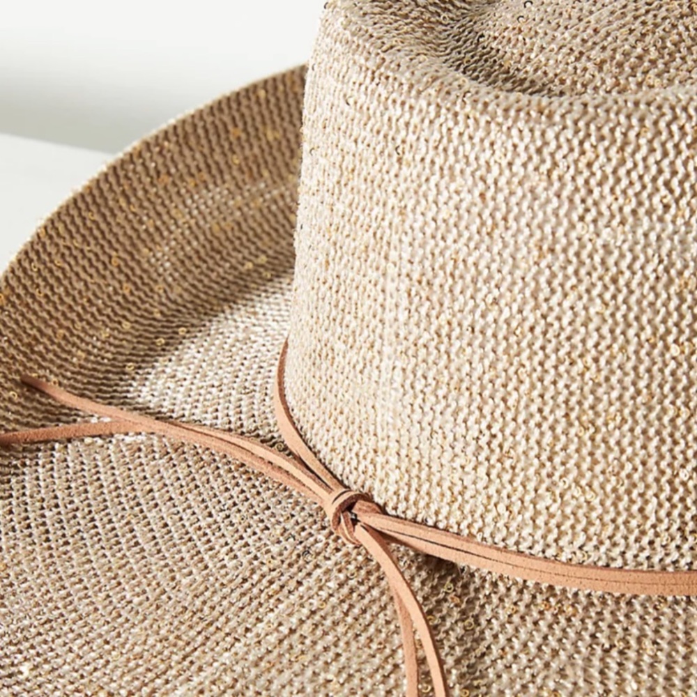 Anthropologie Sparkle Cowboy Rancher Hat beige-gold one size western core - Picture 7 of 9